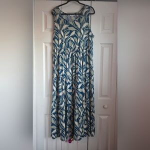 Gilli Blue and White Leaf Print Women's Maxi Dress 1X